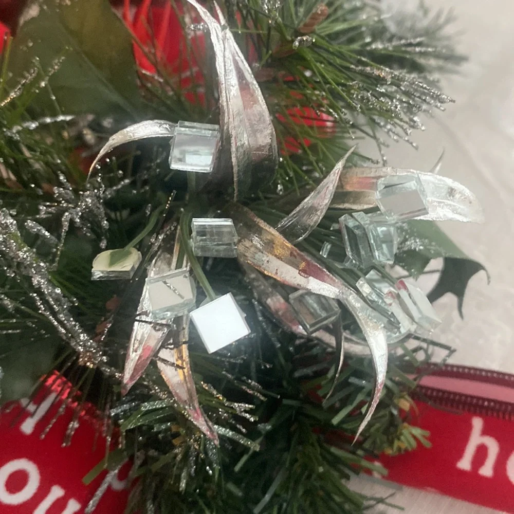 Winter holiday wreath with ho ho ho & BELIEVE adornments evergreen base